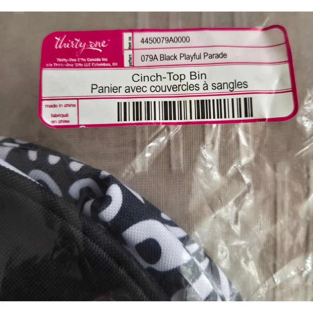 Thirty-One Retired Cinch-Top Bin Black Playful‎ Parade Storage NIP